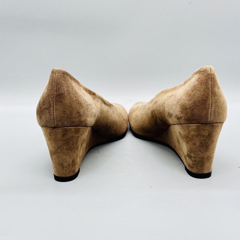 Stuart Weitzman Shoes Womens 8.5 Beige Suede Wedge Pumps Fur Lined Round Toe - Picture 6 of 10